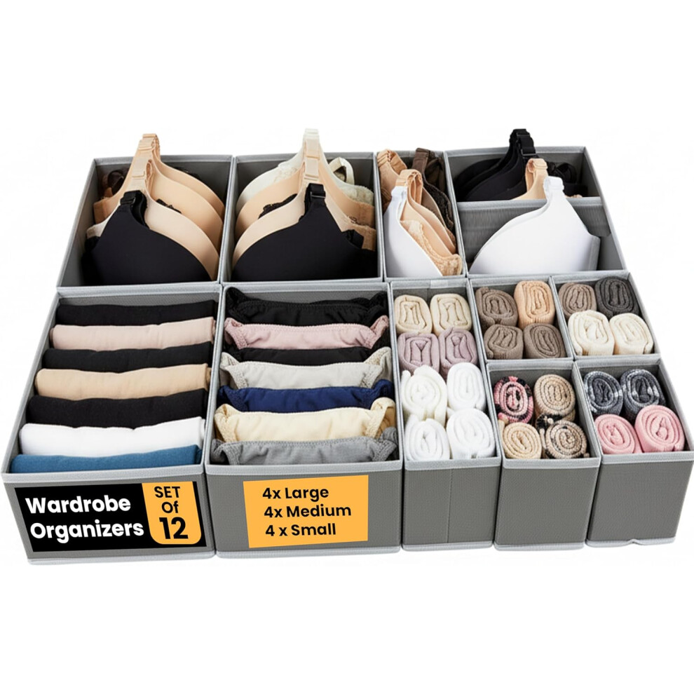 LKH Clothes Drawer Organiser Set of 12 - Foldable Wardrobe Organisers | Boxes for Clothes, Underwear, Bras & Accessories – Non-Woven, Dust-Resistant & Breathable Drawers Dividers for Wardrobe - Image 2