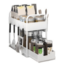 Multifunctional Kitchen Rack Pull-Out Spice Rack Double-Layer Cabinet Storage Rack White