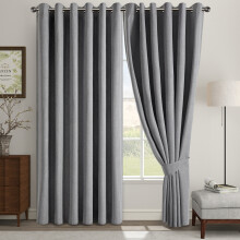 (66x90inch, Charcoal) 100% Blackout Linen Curtains 185GSM Triple Layer Technology