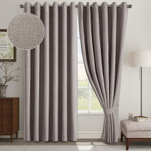 (66x54inch, Mocha) 100% Blackout Linen Curtains 185GSM Triple Layer Technology