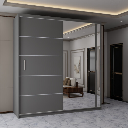 (Grey, 180cm) Ankara Double Sliding Wardrobe