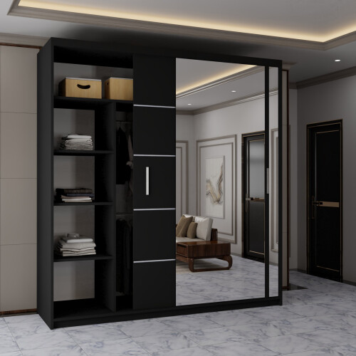(Black, 203cm) Ankara Double Sliding Wardrobe 2