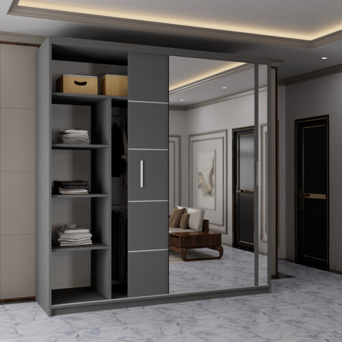 (Grey, 203cm) Ankara Double Sliding Wardrobe 2
