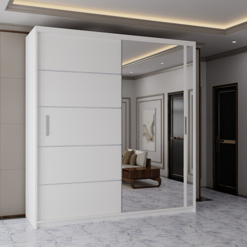 (White, 150cm) Ankara Double Sliding Wardrobe