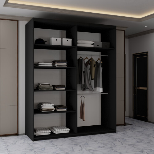 (Black, 150cm ) Ankara Double Sliding Wardrobe 2