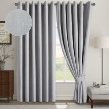 (66x90inch, Silver) 100% Blackout Linen Curtains 185GSM Triple Layer Technology