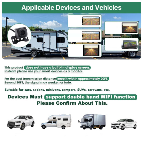 Wireless 1080P Backup Camera 175 Wide Angle Waterproof IP67 for iOS Android 2