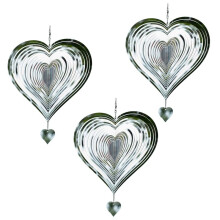 3D Heart-Shaped Wind Turner, Silver Heart-Shaped Wind Turner for Courtyards and Gardens, Hanging Wind Turner