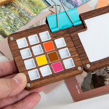 Skizzenbuch-Palette Aus Holz mit 15 Farben, Farbpalettenbox Aus Holz, Aquarellpalette mit Clip-Bambusfarbe