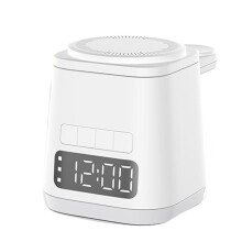 3-In-1-Ladestation, Wecker, Nachtlicht, Kabellose Ladestation, Ladegerät für Telefonuhren, Ladegerät-Kombination, Weiß