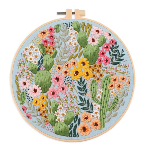 Embroidery Kit for Beginners and Embroidery Enthusiasts Includes Floral Landscape with Thread Needles,C