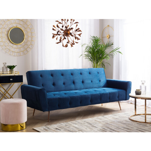 Beliani Sofa Bed 3 Seater SELNES Velvet Navy Blue 1