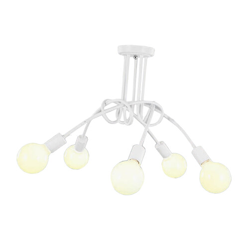 Lampada da soffitto industriale in ferro a 5 teste, bianca.