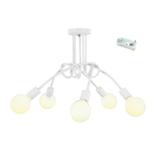 Lampada da soffitto industriale in ferro a 5 teste, bianca. 1