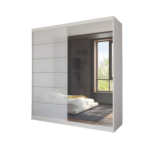 (White, 180cm) Infinity Sliding Mirror Wardrobe 1