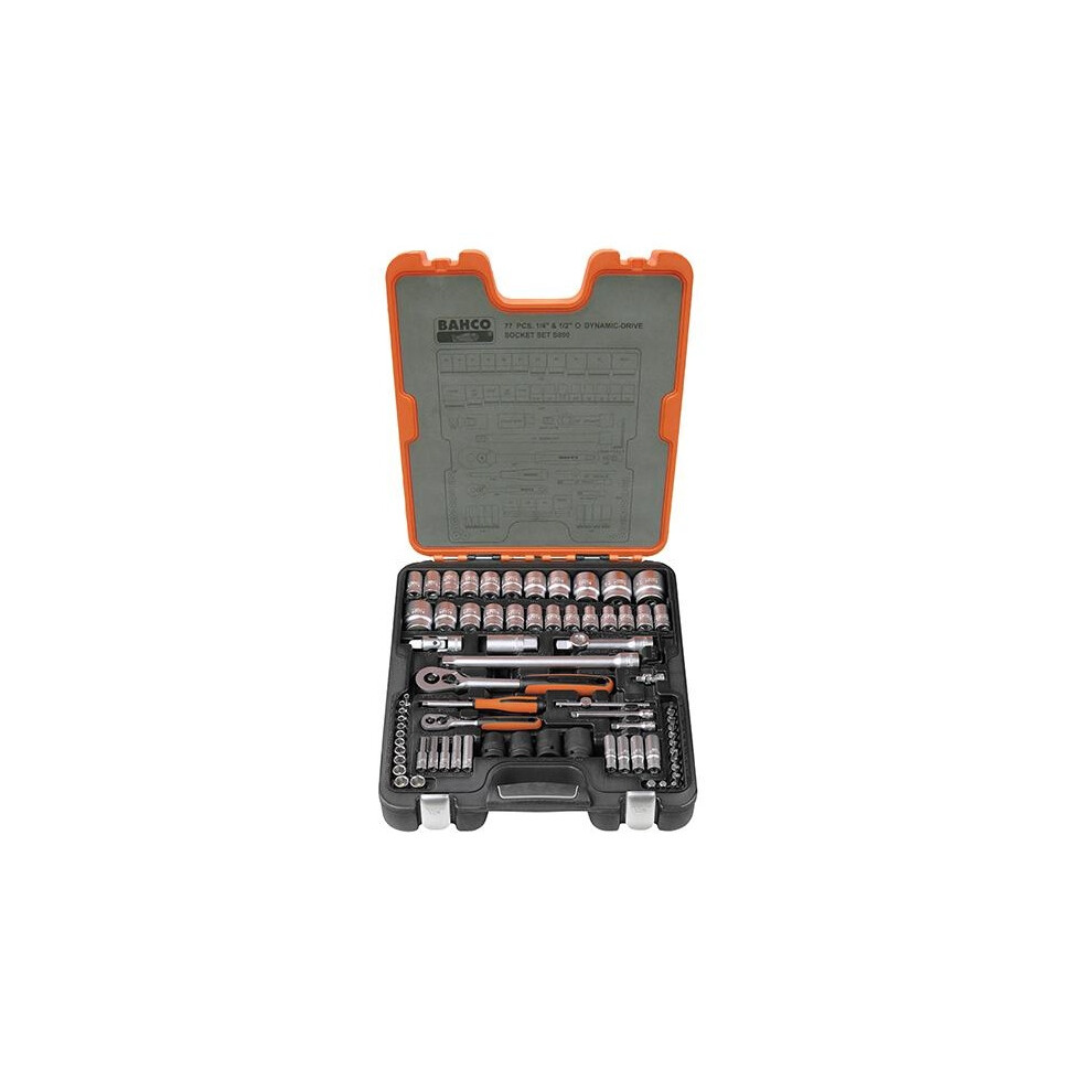 Bahco S800 1/4 & 1/2In Drive Socket Set, 77 Piece