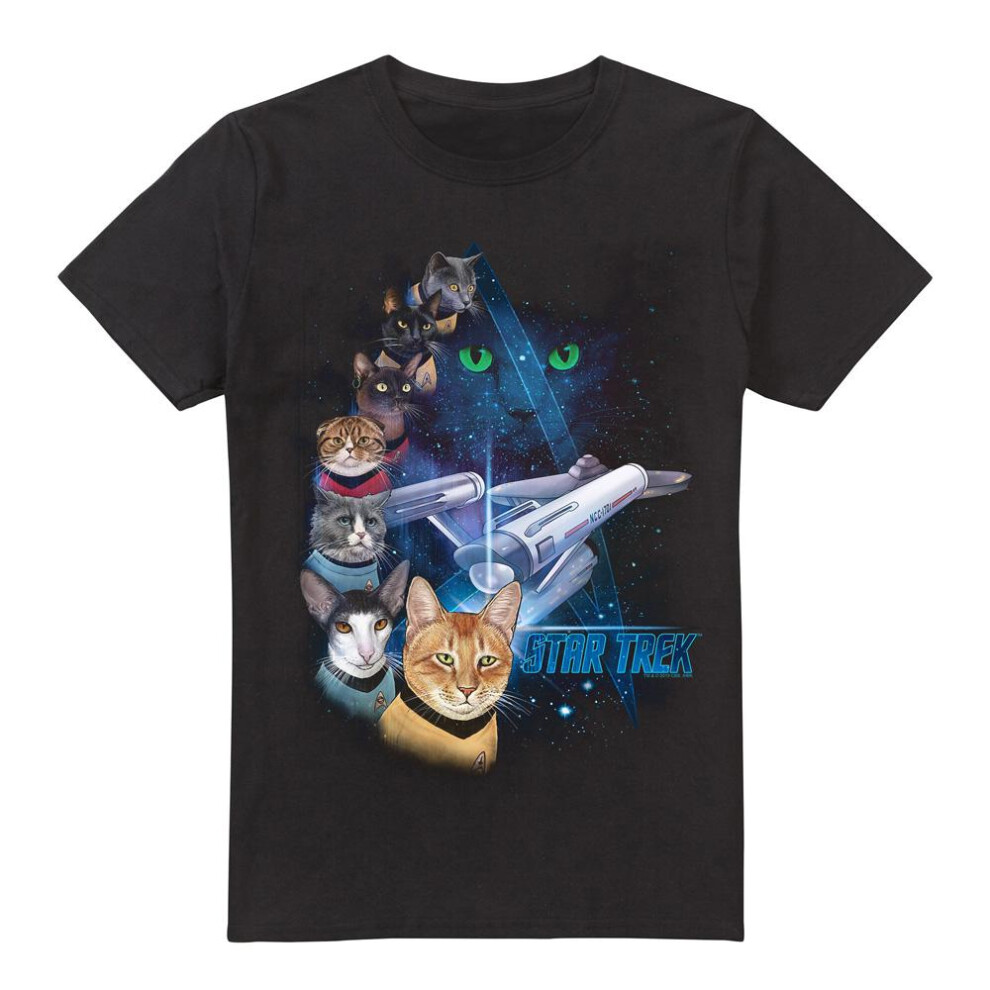 Star Trek (S, ) Mens Feline Galaxy T-Shirt Black