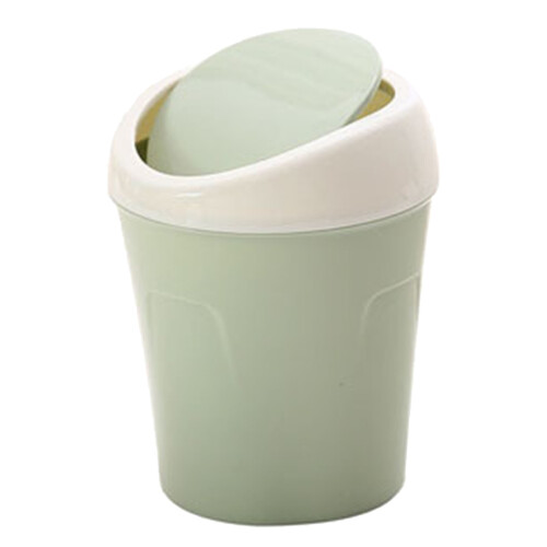 Mini pattumiera in plastica verde con coperchio a battente. 1