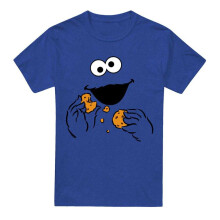 (L, Royal Blue) Sesame Street Unisex Adult Om Nom Cookie Monster Face T-Shirt
