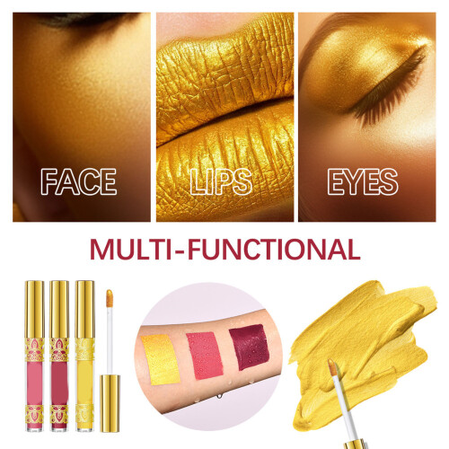 3 pezzi di rossetto liquido glitter oro da 2,5 ml a lunga durata e waterproof 2