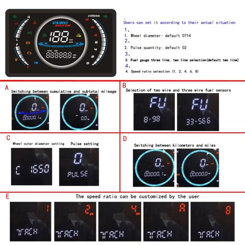 12V Universal Adjustable LED Digital Motorcycle Speedometer RPM Dashboard with Temperature Gear 2