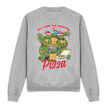 (S, Sport Heather) Teenage Mutant Ninja Turtles Unisex Adult Pizza Christmas Sweatshirt