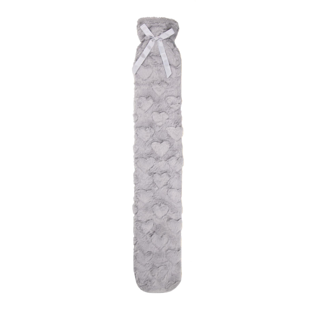K Collection Grey (One Size, ) Heart Extra Long 2L Hot Water Bottle And Cover