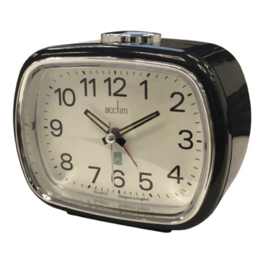 Acctim Camille Analogue Quartz Luminous Hands Chrome Bezel Alarm Clock Black