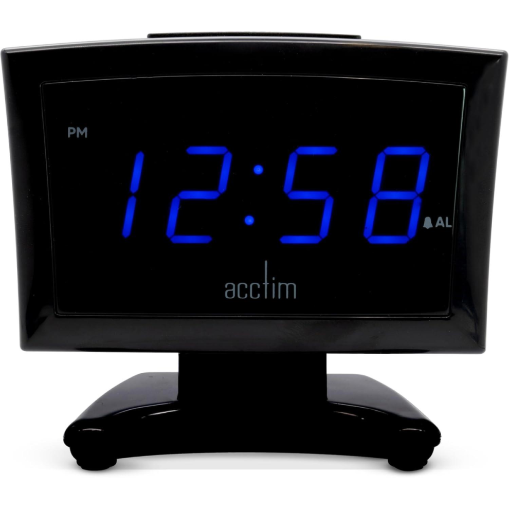 Acctim Jenson Led Digital In Black With Usb-C Smart Connector Blue 0.9'' Display Alarm Clock