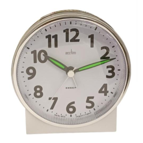 Acctim Acctim Micah Round Mid Sized Bedside Quartz Alarm Clock in Silver - 16477