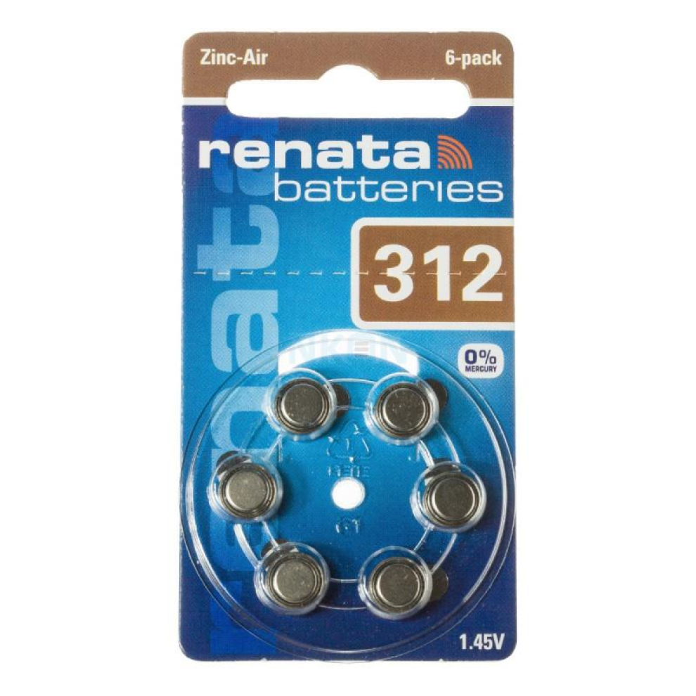 Renata 312 Za Hearing Aid Battery Pk6