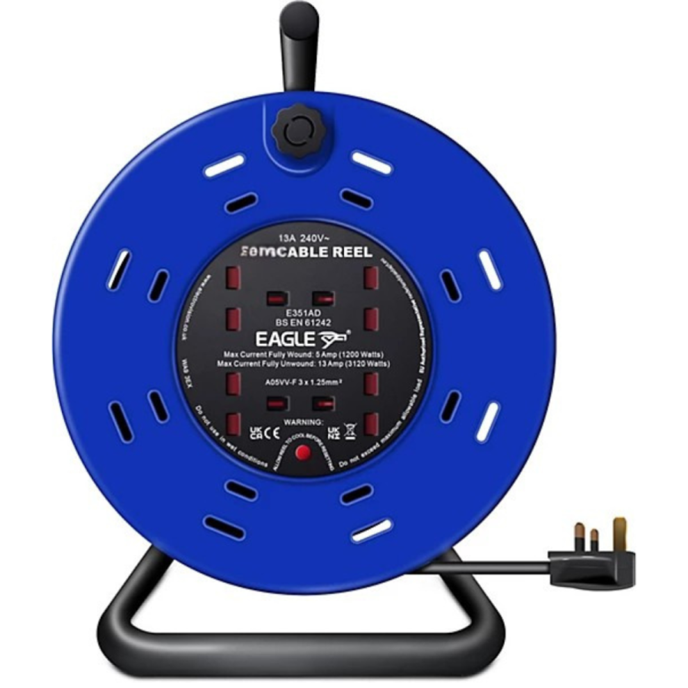 Eagle 4 Socket 15M Cable Extension Reel Metal A Frame 5021196874201