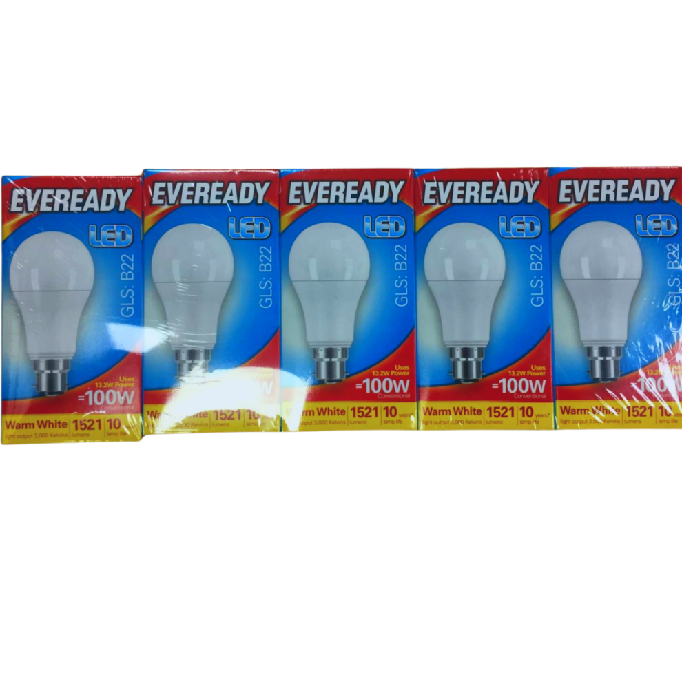 Eveready Led Bulb 1521Lm Gls B22 Warm 100W Pack Of 5 White