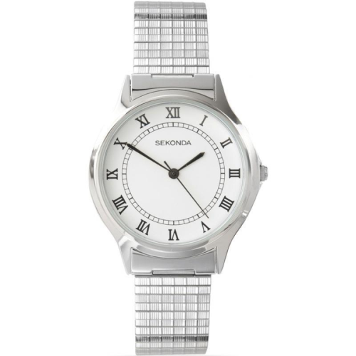 Sekonda Sekonda Mens Basic White Dial with Silver Metal Expandable Bracelet Watch 3022b