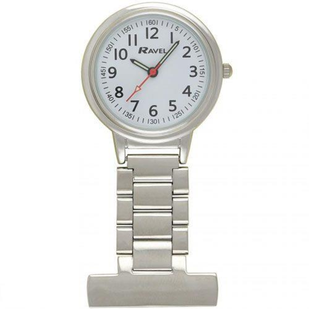 Ravel Easy-Read Nurse White Dial Silver Tone Fob Watch - R1101.10 White,Silver
