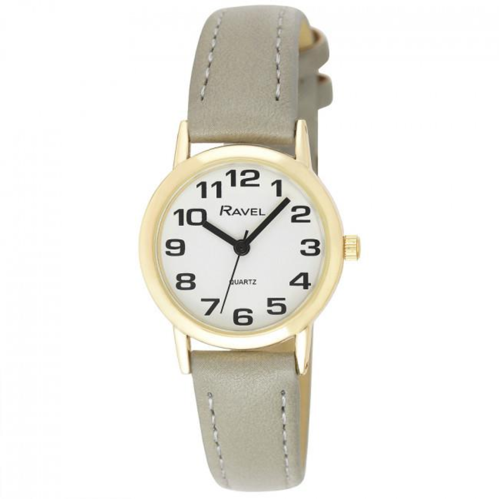 Ravel Ladies Basic White Dial Grey Leather Strap Watch R0105.43.2a White,Grey