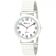 Ravel Mens Bold Number White Dial Expander Bracelet Watch R0232.11.1