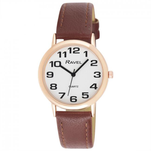 Ravel Ravel Mens Basic White Dial Brown Leather Strap Watch R0105.42.1A