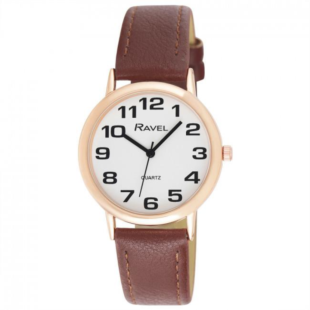 Ravel Mens Basic White Dial Brown Leather Strap Watch R0105.42.1a White,Brown