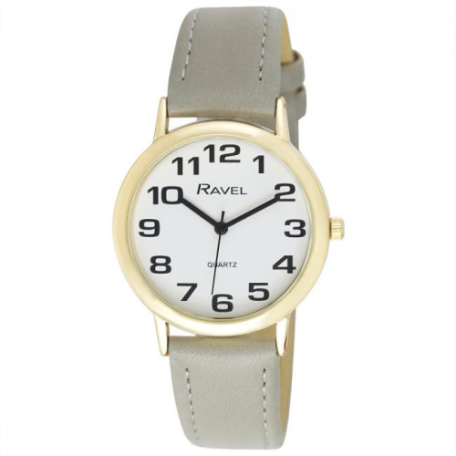 Ravel Ravel Mens Basic White Dial Grey Leather Strap Watch R0105.43.1A