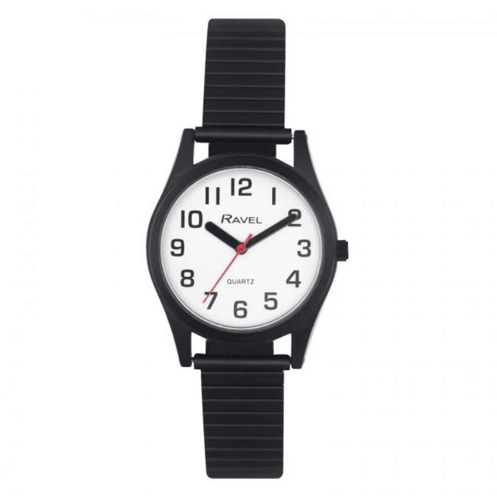 Ravel Ladies Basic Bold Easy Read Expander Bracelet Watch R0225 White/Black