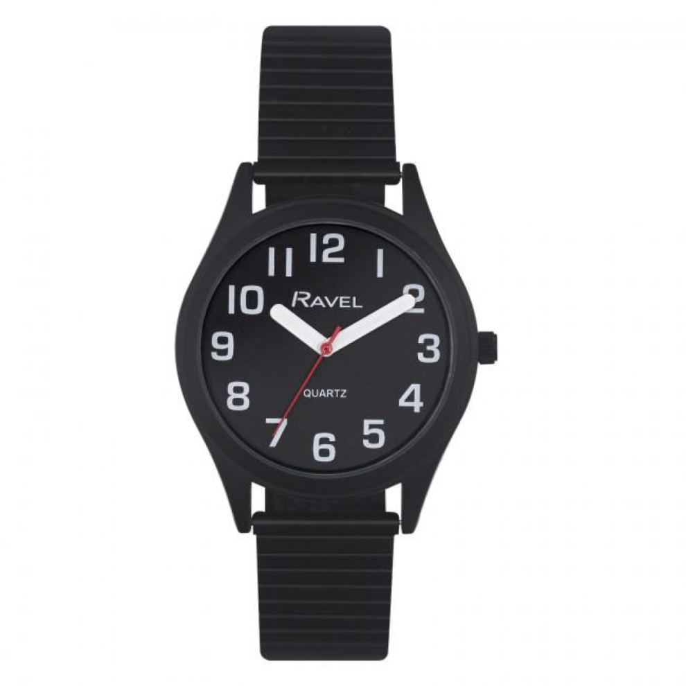 Ravel Mens Basic Bold Easy Read Expander Bracelet Watch / R0225 Black
