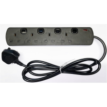 PowerPlus 4 way 2m Switched Extension Lead with Surge Protection Black
