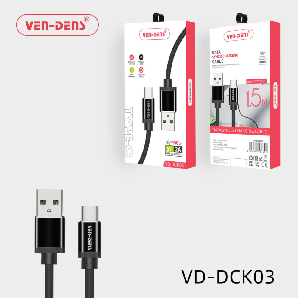 Ven-Dens Data Sync & Fast Charging Cable Usb C To Type C Cable 5056594114710