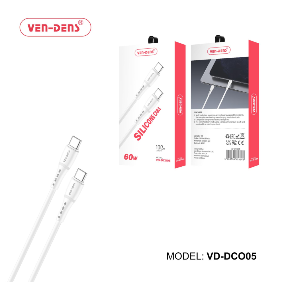 Ven-Dens 60W Silicone Cable Usb C To Type C Cable 5056594153849