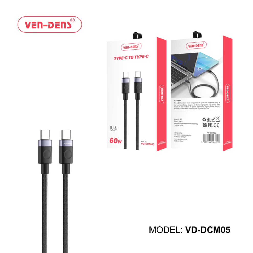Ven-Dens 60W Cable Usb C To Type C Cable 5056594153757