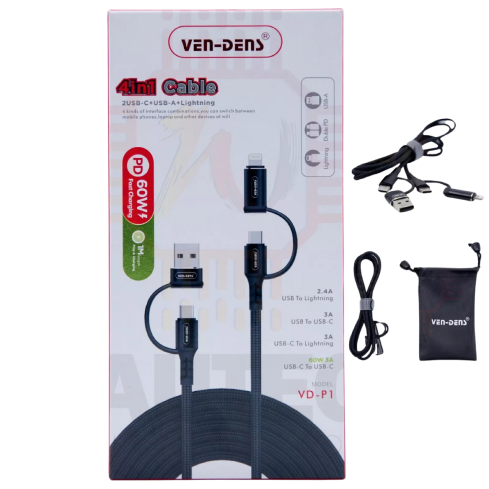 Ven Dens 4 In 1 60W Fast Charging Cable 5056594153153