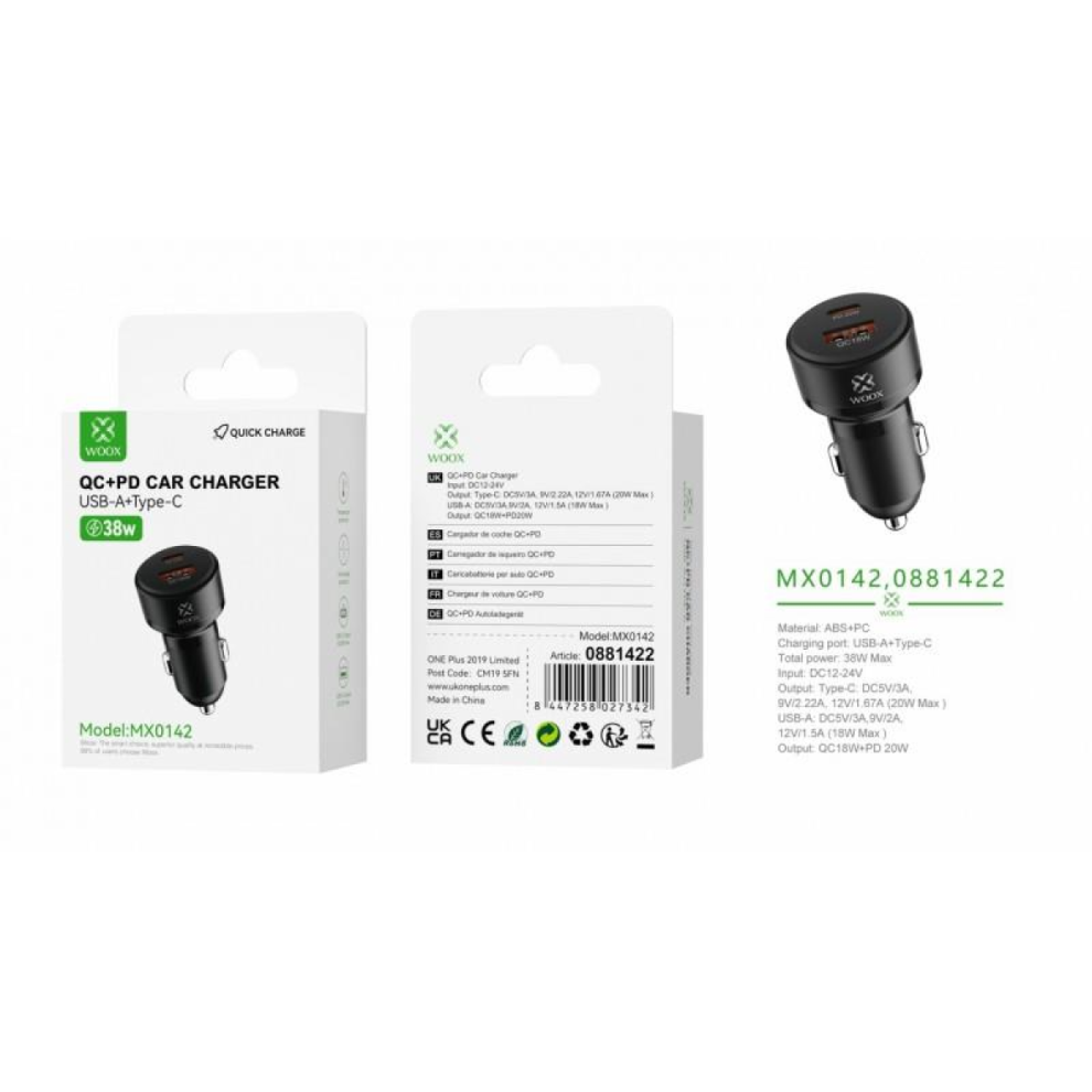 Woox Mx0142 Pd+Qc Car Charger, Black 8447258027342