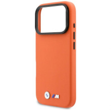 Étui en métal avec logo BMW Série M, compatible MagSafe et support pour appareil photo, pour iPhone 17 Pro Max 6,9" orange - BMHMP17X25PFWKCKO