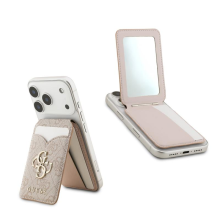 Porte-cartes magnétique Guess 4G avec grand logo en métal, support et miroir rose - GUWMSMIP4GP